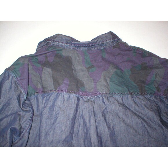 New Mens NWT True Religion Jeans Designer Denim Camo Shirt Button Down L Blue - Picture 9 of 10